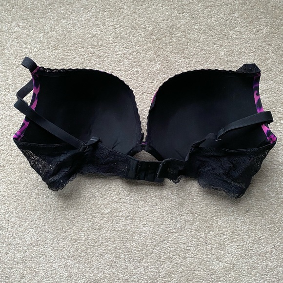 LaSenza Pink Leopard Print with Black Lace Bra 34D - Picture 2 of 3